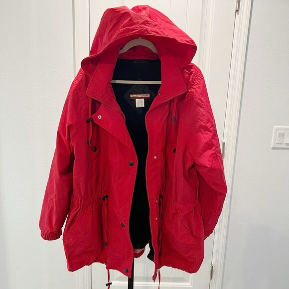Tudor Court Red Jacket Windbreaker Removable Hood Fleece Lined Long Sleeves XX - Picture 9 of 16